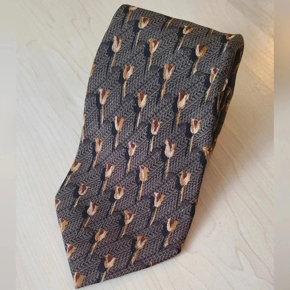 🇮🇹🌷ZEGNA vintage tie, brown, tulips  pattern - Picture 1 of 13
